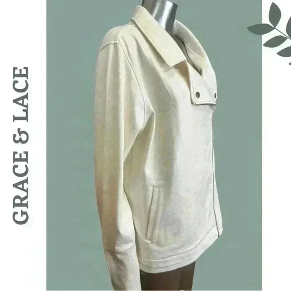 Grace @ Lace Move Free Leather Like Cream Knit Motorcycle Jacket Size XXL - Picture 6 of 12